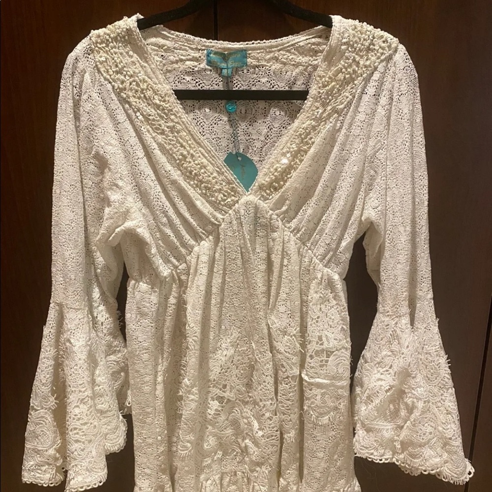 Ivory Tie Lace Trim Tunic